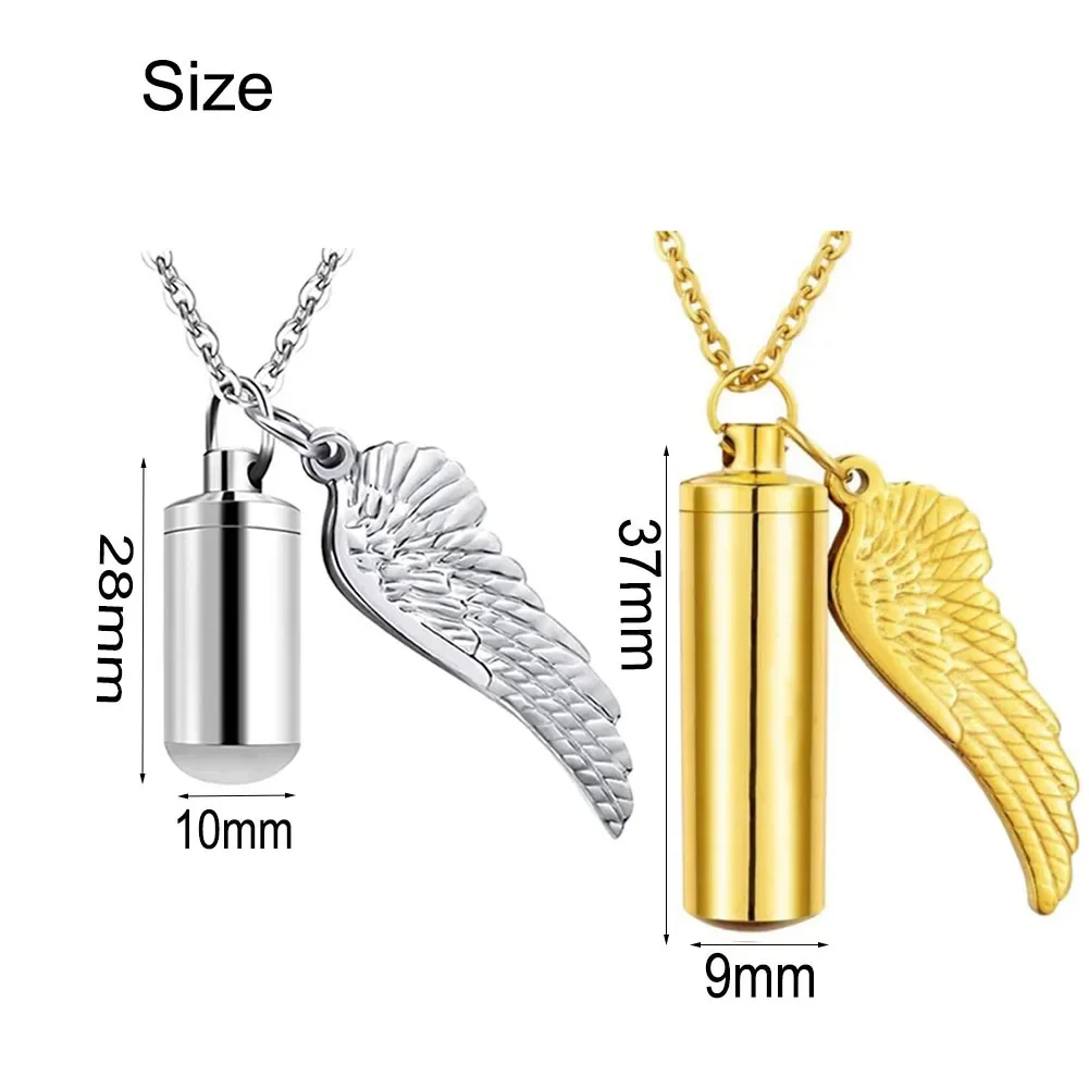 Stainless Steel High Quality Cremation Urn Necklace with Angel Wing for Ashes Hair Pill Jewelry Memorial Keepsake Pendant Gift