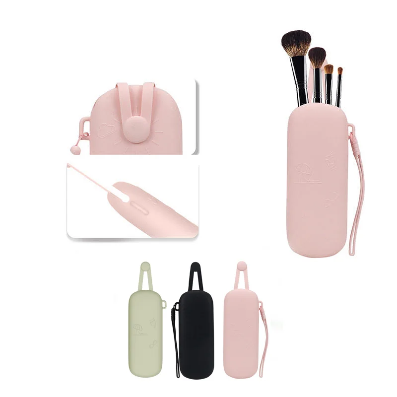 Silicone Makeup Brush Holder, Portable Travel Makeup Brush Case with Cute Bunny Design, Waterproof Cosmetic Bag