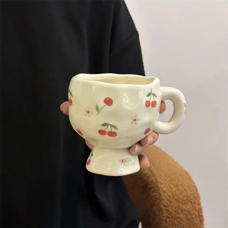 

Korean Style, Handmade Hand-Painted Coffee Cup, Snack Cup, Retro Dessert Ice Cream Cup, High-Footed Cup, 300ml 10 oz