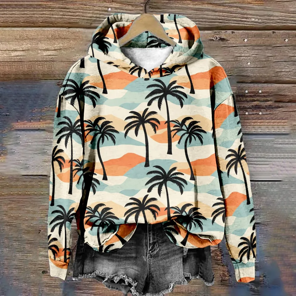 

Tropical Palm Tree Hoodie Women Men Oversized Sunset Sweatshirt Loose Fit Y2K Streetwear Summer Beach Vacation Pullover Outfits