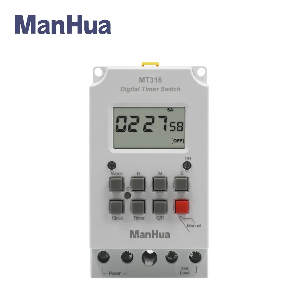 ManHua Timer Switch MT316 220VAC 25A Din Rail Digital Automatic Electronic Programmable Timer 24 ON/OFF Adjust From One Minute