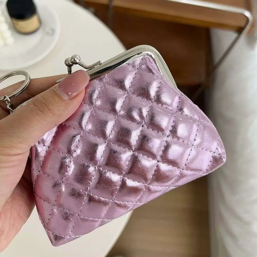 Retro Metal Button Pocket Hasp Coin Purse with Key Ring PU Leather Clutch Wallet Pouch Lipstick Storage Bag Small Wallet Ladies