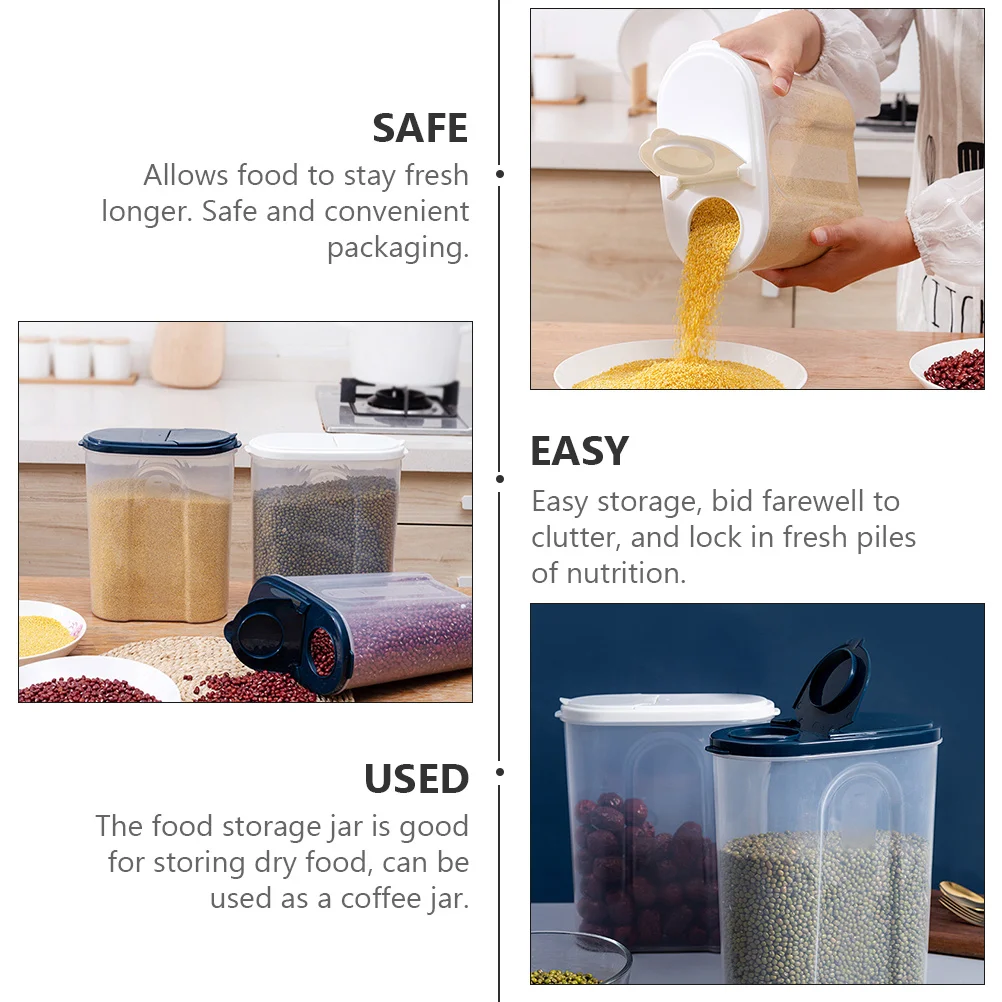 

2Pcs Sealed Food Storage Jars Transparent Plastic Containers for Kitchen Dry Grain Snacks Coffee Tea Holder Multi-Use Storage