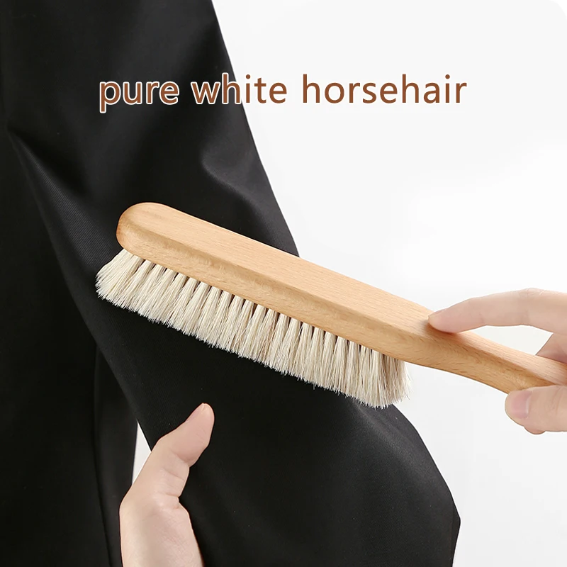 Wave Handle Beech Wood Clothes Brush White Horse Hair Household Cleaning Brush Anti-Static CleanLaundry Cleaning Brush Tool