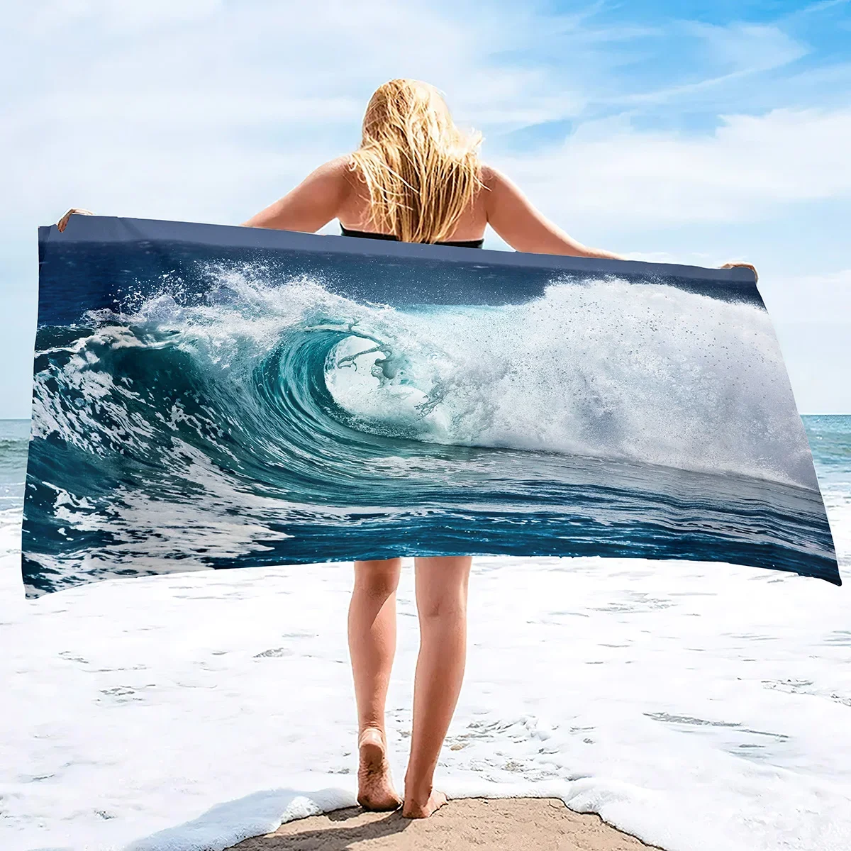 Oversized Wave Ocean Beach Towel, Microfiber Blanket,Thin and Soft Quick Dry Sand Free Towel, Pool Swimming Bath Travel Towels