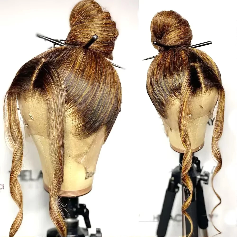 30 42 Inch Straight 360 Full Lace Front Highlight Wig Human Hair 250% Colored 4/27 Honey Blonde Brazilian 13x6 Lace Frontal Wig image 3