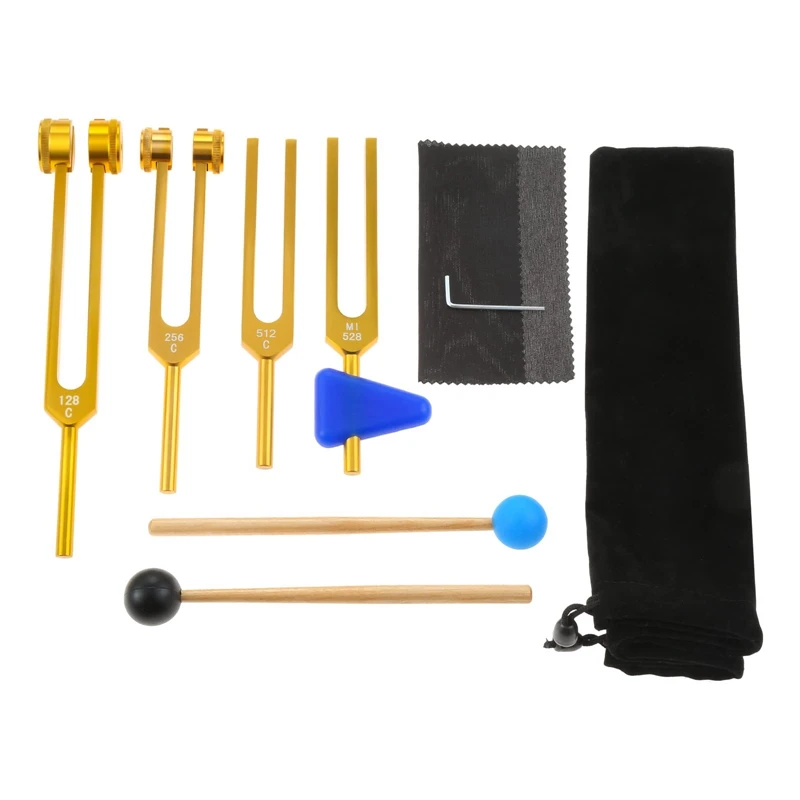 Ensemble de diapason pour la guérison sonore, la thérapie itude, les outils de vibration sonore, l'or durable, 128Hz, 256Hz, 512Hz, 528Hz