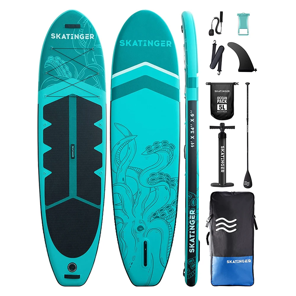 Skatinger Inflatable Stand Up Paddle Board 11'x34''x6''Kayak Accessories Yoga Adult Sup Fishing Package Non-slip Shoulder Straps