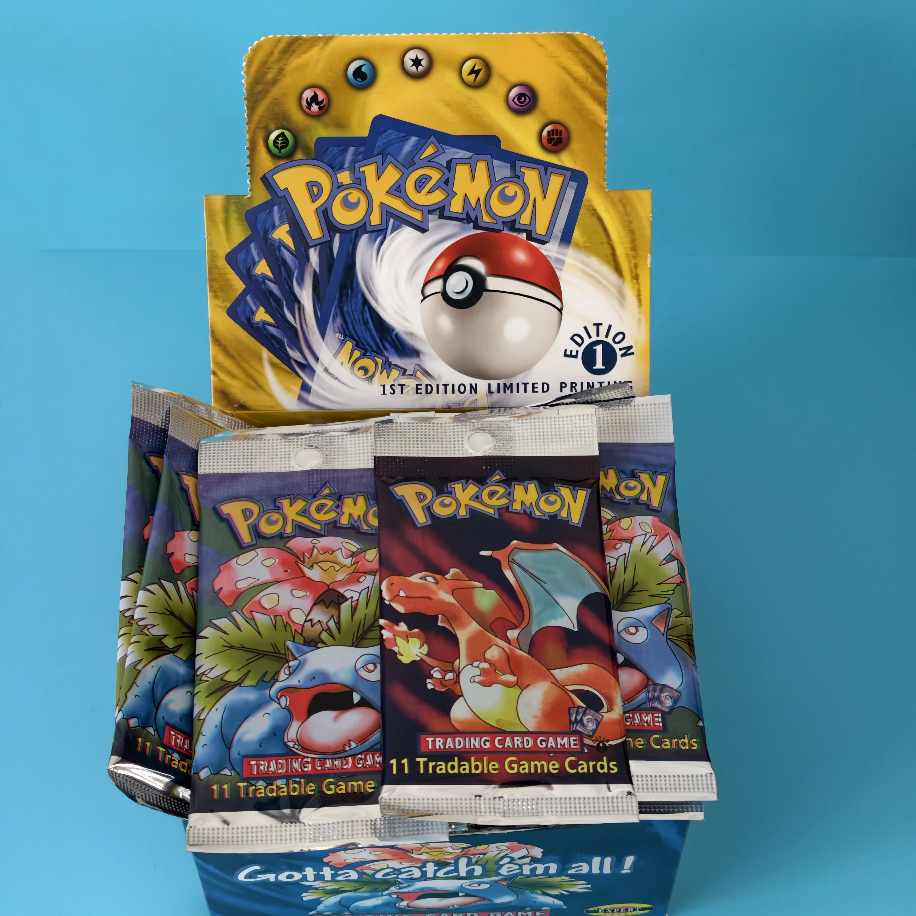 36packs PKM Base Set 1st Edition Card English Version PKM Charizard Blastoise Venusaur Base Set Booster Pack TCG DIY Card