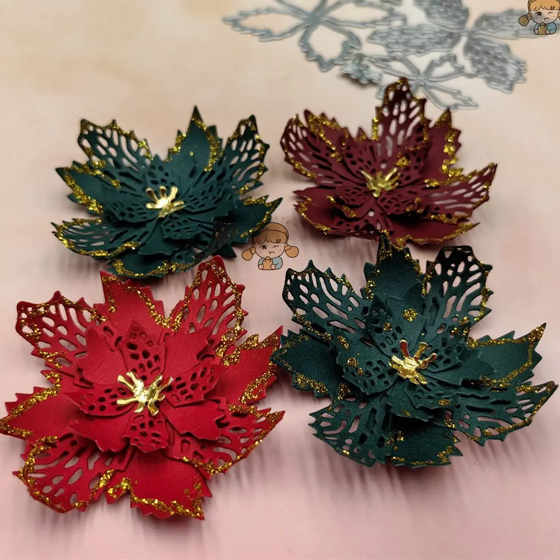 Poinsettia Metal Cutting Dies Stencil Scrapbooking Embossing  New Christmas Craft Stamps And Dies