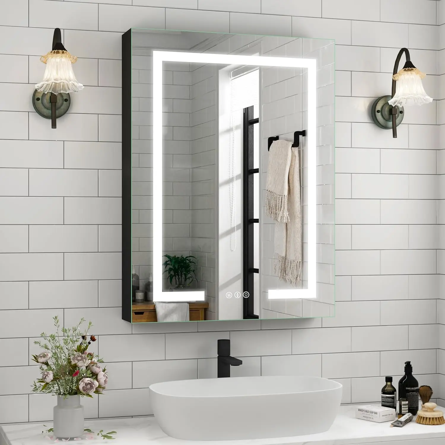 Led Lighted Bathroom Medicine Cabinet With Mirror, 24X32 Inch Medicine Cabinet With Mirror, Recessed Or Surface Bathroom