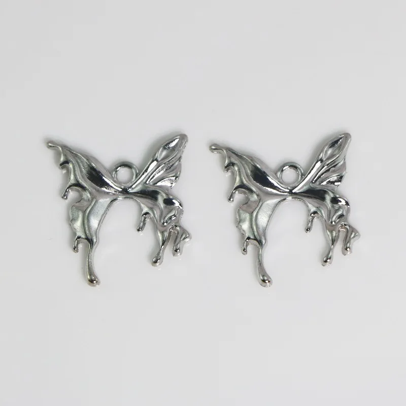 10PCS New simple single hole butterfly pendant jewelry accessory hand-made DIY zinc alloy butterfly accessory