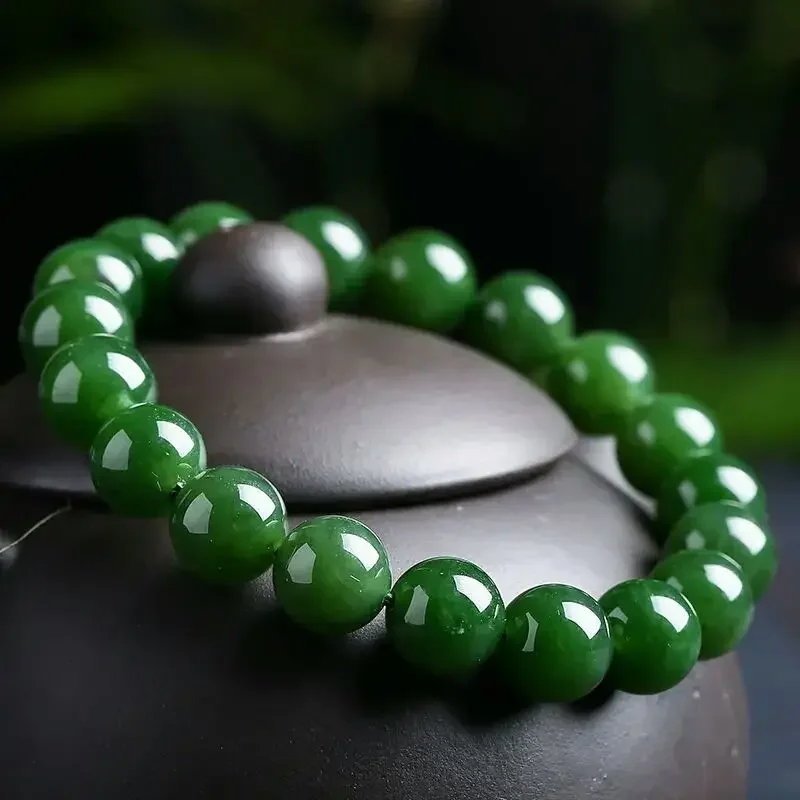 Genuine Natural Green Jade Bracelet Mens Jades Stone Beads Elastic Beaded Jasper Bracelets For Women Fine Jewelry Pi Xiu Bangles