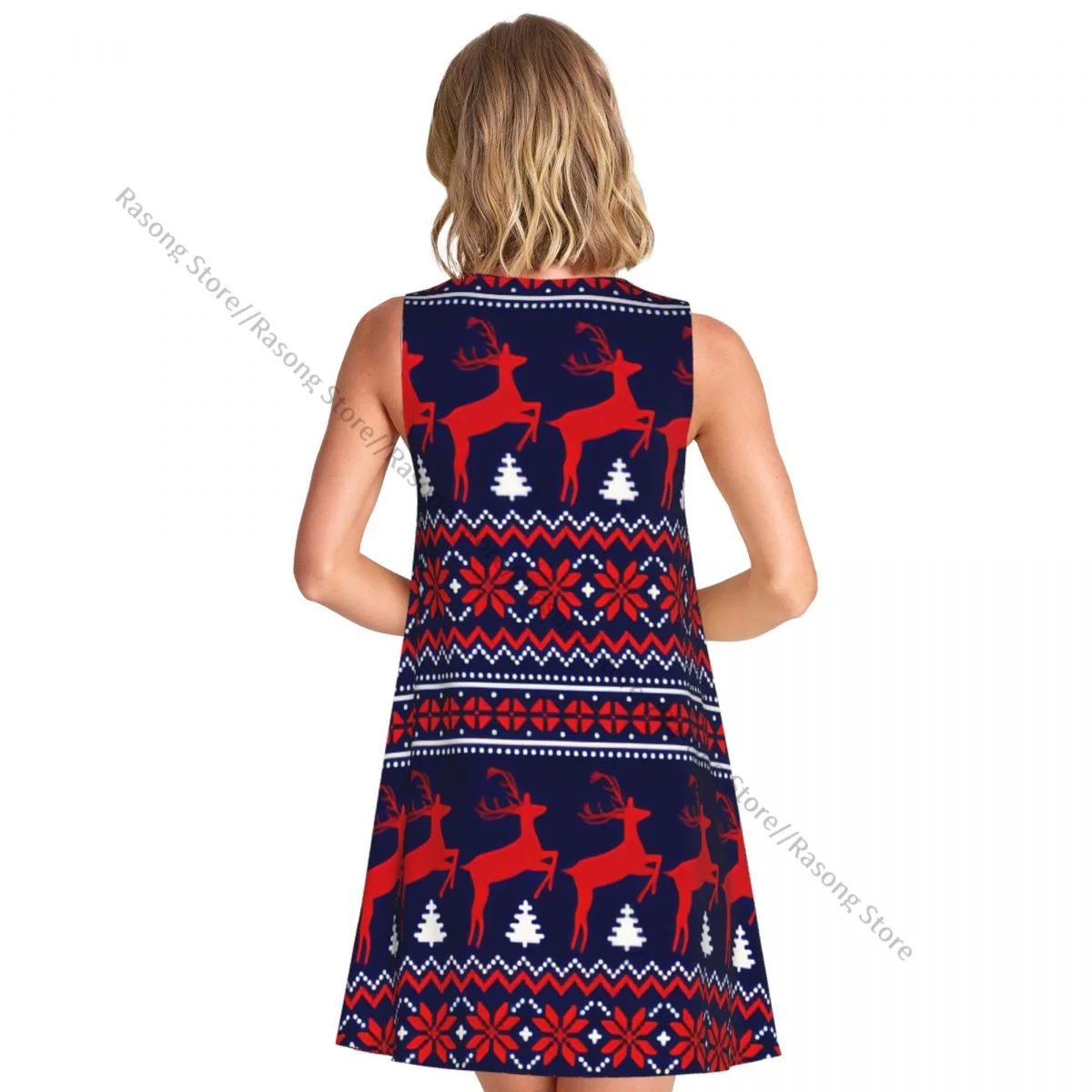 Women's Dress Summer Casual T Shirt Dresses Beach Cover up Knitted Pixel Christmas Pattern Tank Dress