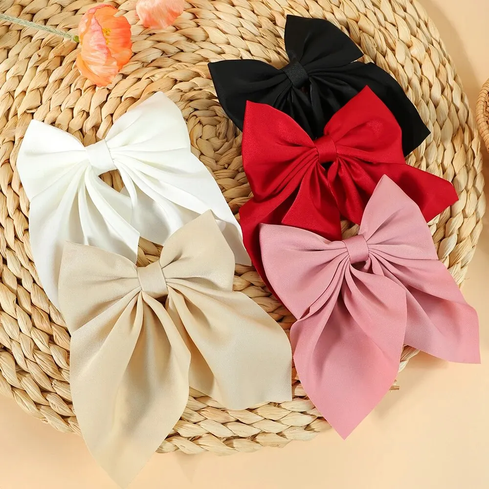 Mixed Color 5pc Ribbon Bow Girls Hair Clips Elegant Solid Color Bow Hair Accessories Hair Clips for Girls Headwear