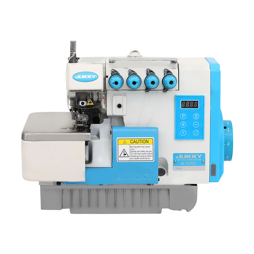 JK747DC Industrial Overlock Sewing Machine Four Thread Setup Powerful Built in Direct Drive Motor for Garment Stitching