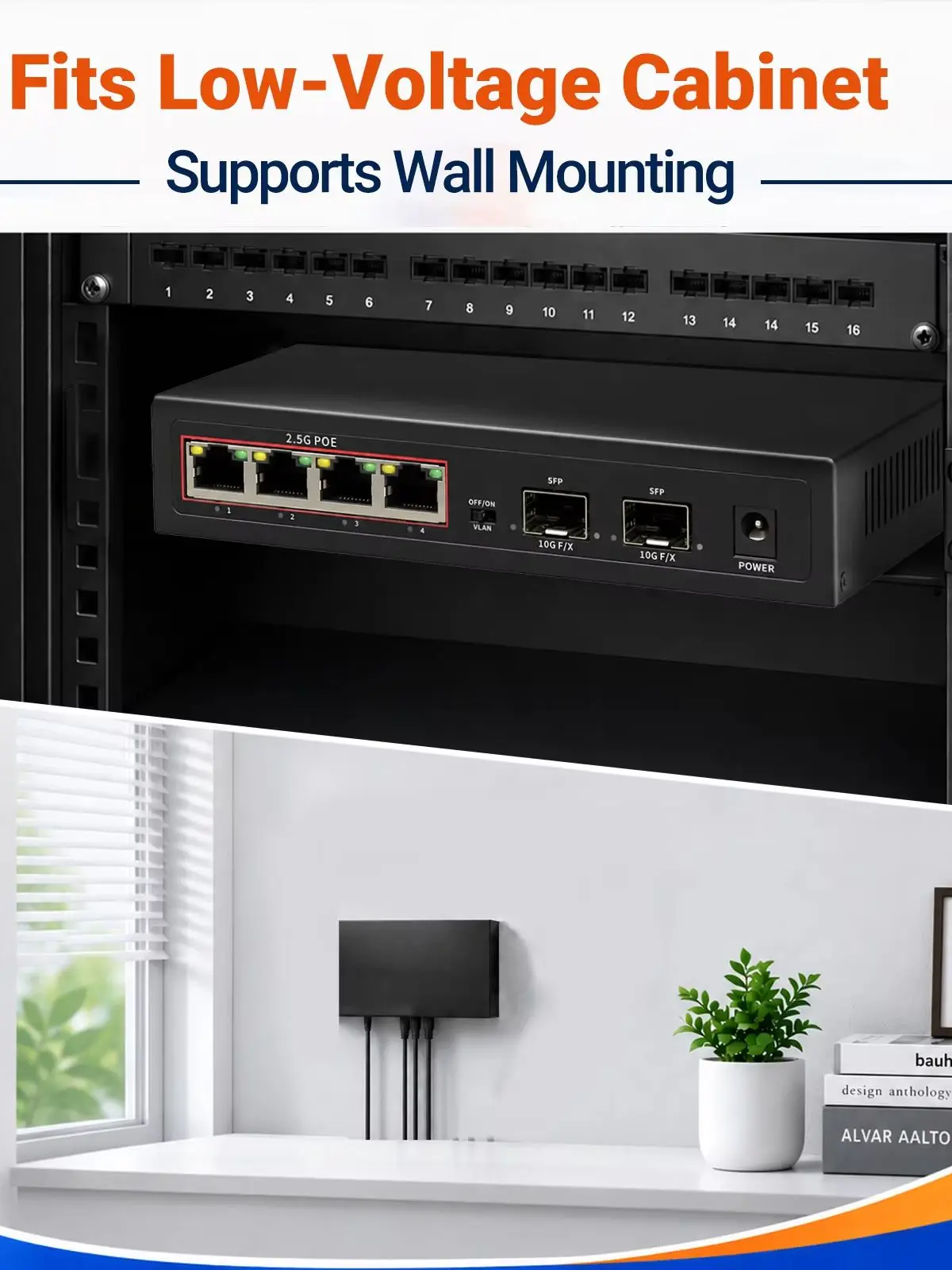ZoeRax 6-Port POE Netzwerk-Switch 60 Gbit/s Vollduplex mit 4 Port 2,5G und 2 Port 10G SFP Unmanaged, One-Key-VLAN, 4KV Blitzschutz für Heimbüro