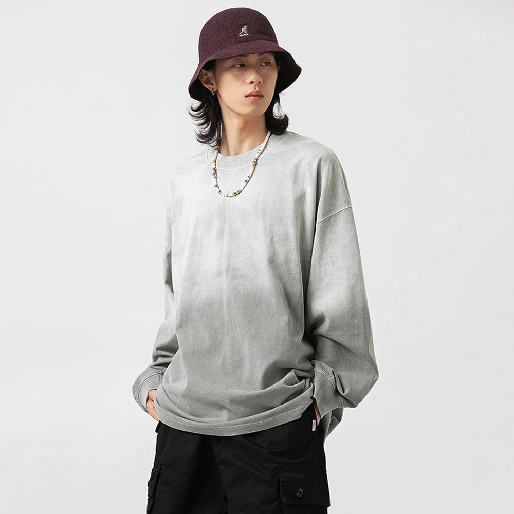 Tshirt Men Women Streetwear Fashion Hip Hop Oversize Loose Casual Gradient Wash Cotton Long Sleeve T-shirt Couple T Shirt