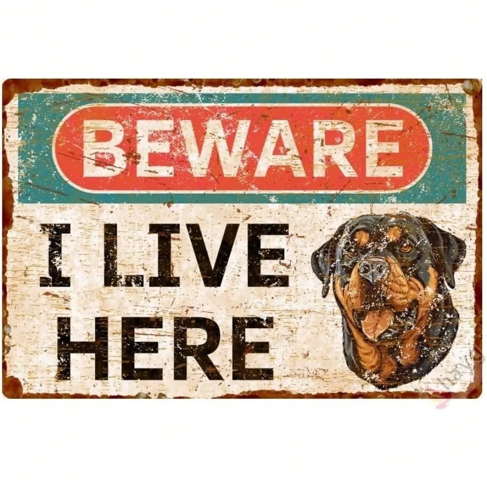 Rottweiler Beware of Dog Sign Metal Wall Art Vintage Outdoor Home Decor
