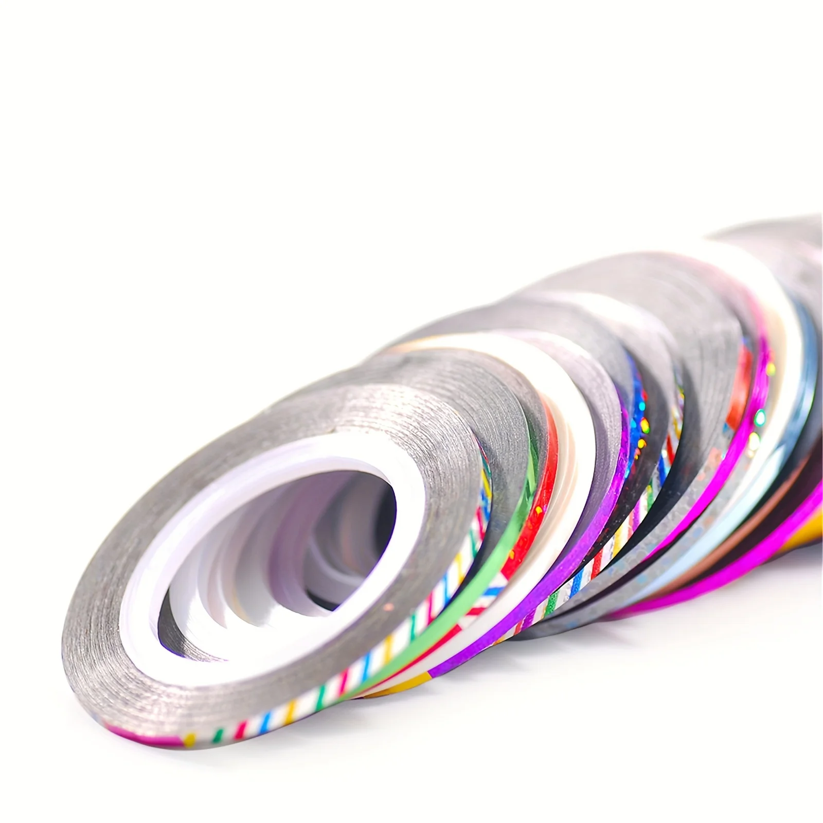 32 Rollen/Set Gold Silber Linien Nail Art Aufkleber 1 mm selbstklebendes Glitzer-Aufkleberband Bunte Abziehbilder für DIY Nail Art Dekor