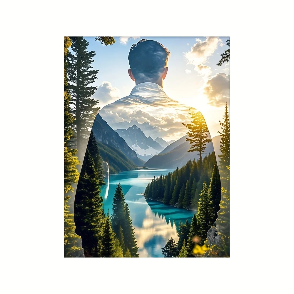 

5D алмазная живопись, выполненная по технологии двойной экспозиции, изображение красивого природного пейзажа, туманный силуэт иностранца, com.