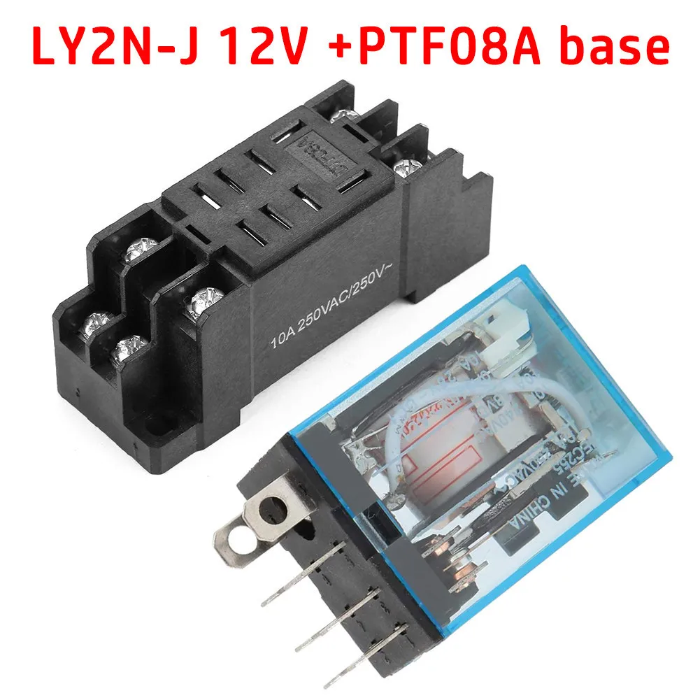 2 ON 2 OFF Coil Power Relay LY2NJ+Socket Base 5A 8-pin DC 12V Socket Socket Base With PTF08A 10A Hot Sale BRAND NEW