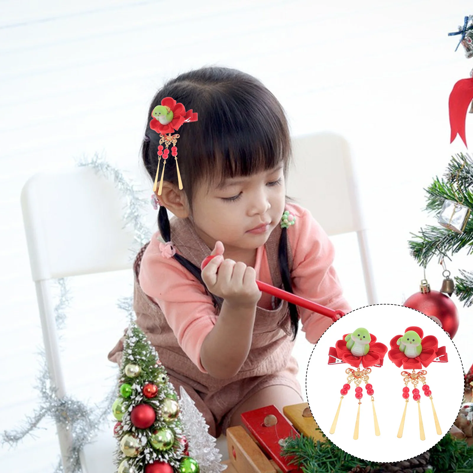 

1 пара новогодних заколок для волос со змеиным дизайном, стильные аксессуары для волос, праздничная заколка в виде змеи для девочек, китайский новогодний зажим для девочек