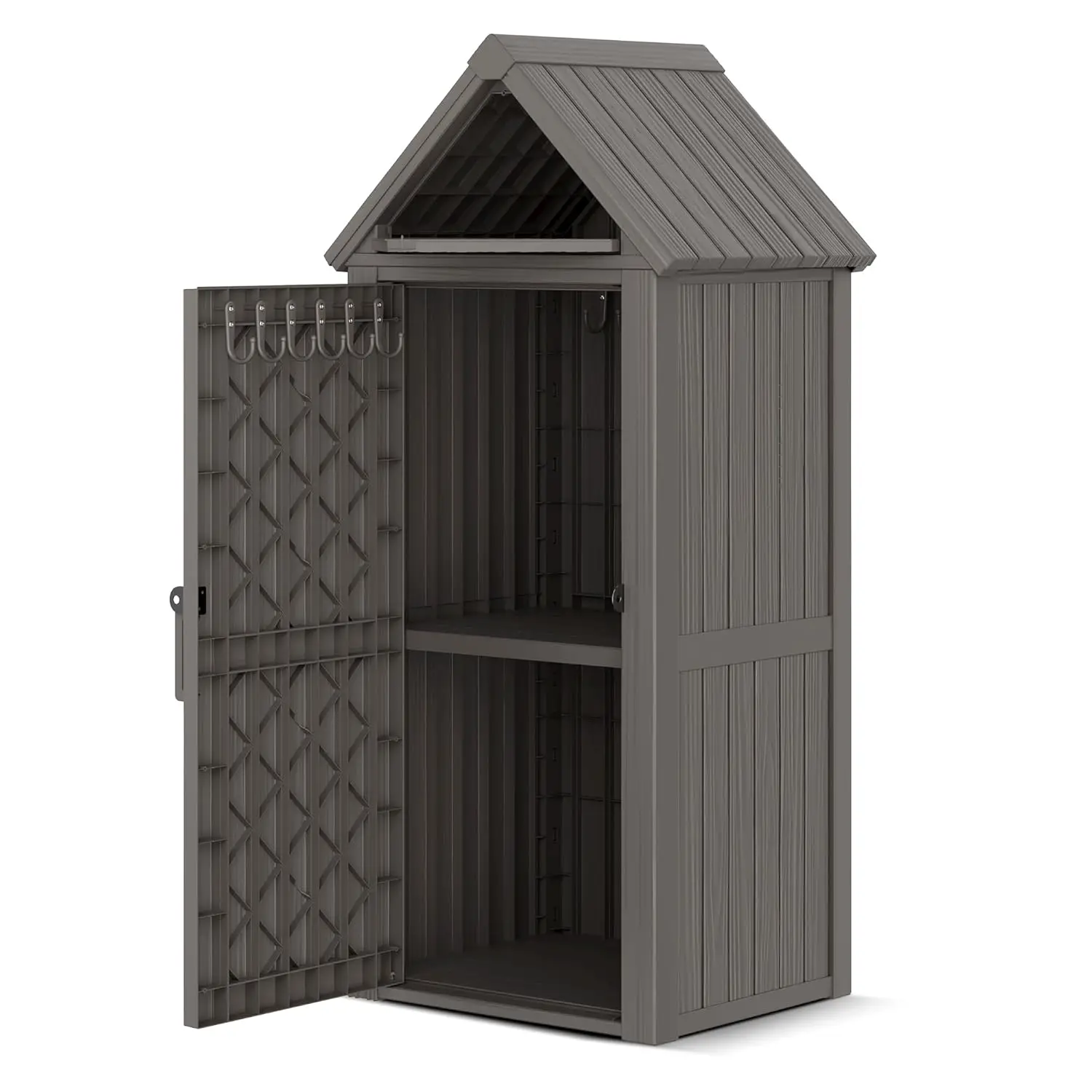 #Waterproof Resin Storage Shed Sloping Roof Lockable Door Hooks Backyard Garden Patio Grey Customized