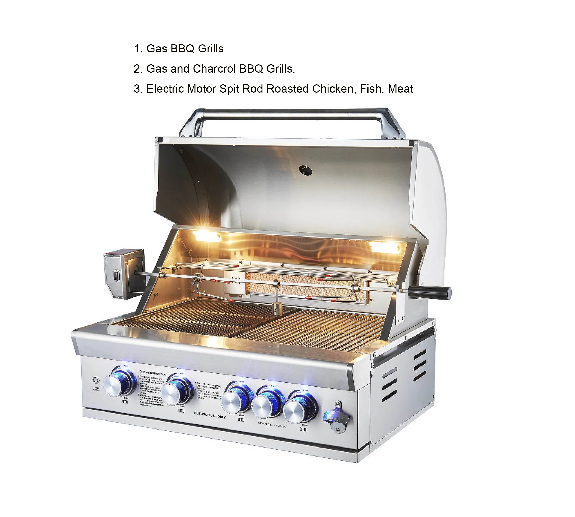 Roasted lamb/beef/chicken/meat Backyard Outdoor Charcoal BBQ Grill With Gas and LPG gas Stainless Steel 304