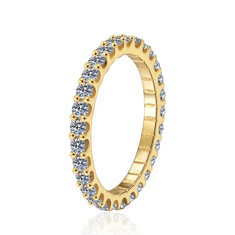 Luxury 100% Real 18k Gold Women's row drill full drill moissanite diamond ring