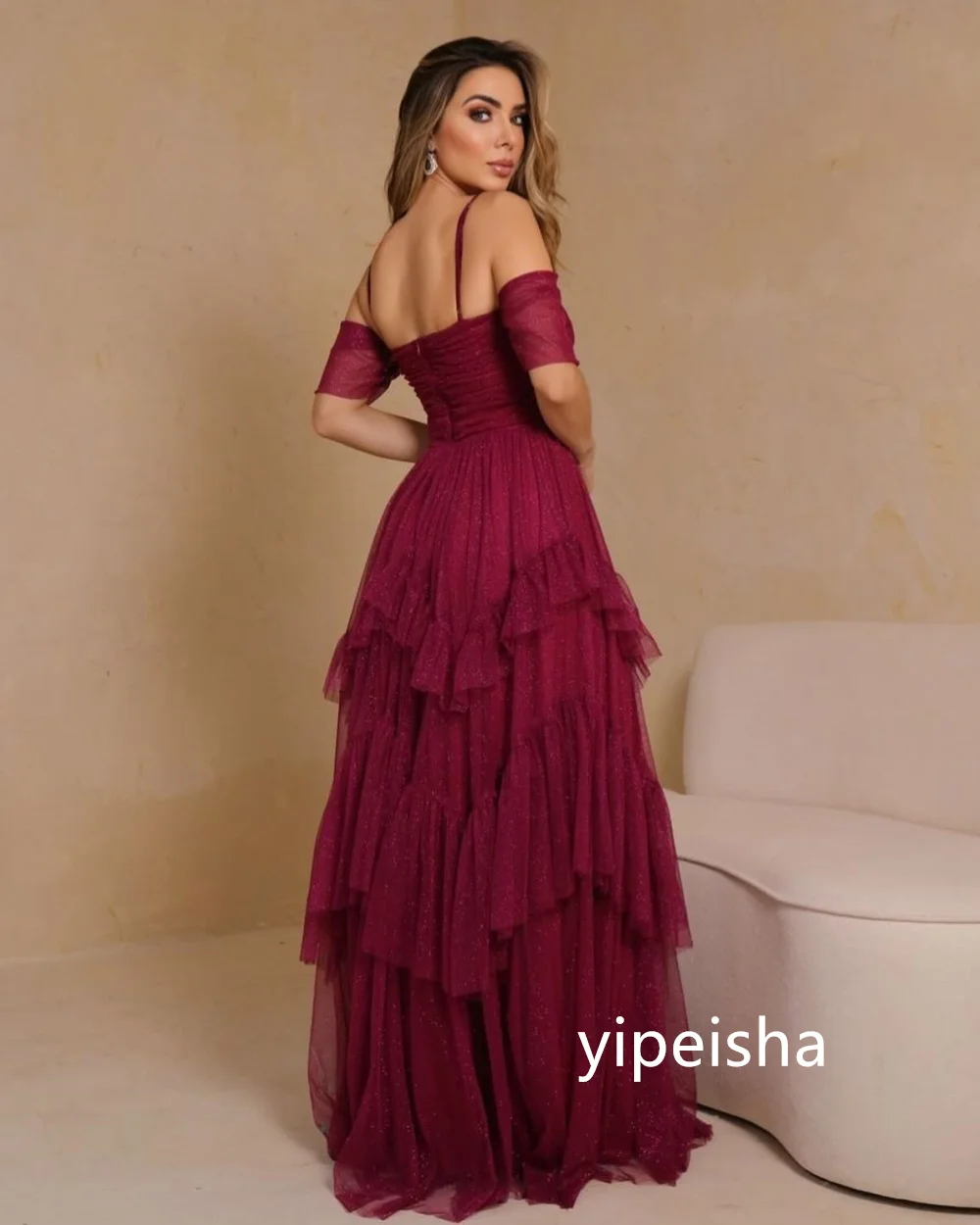 Wykwintne plisowane siateczkowe wielowarstwowe paski spaghetti długie sukienki suknie balowe w stylu chińskim formalne na co dzień prosta moda retro