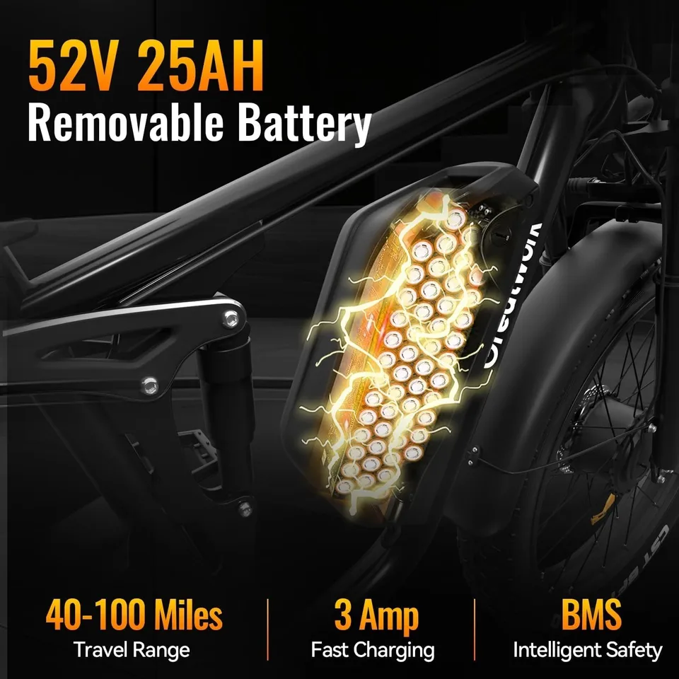 5000W Dual Motors Electric Bike for Adults 24" E Bike 45MPH 52V Mountain Bicycle image 13