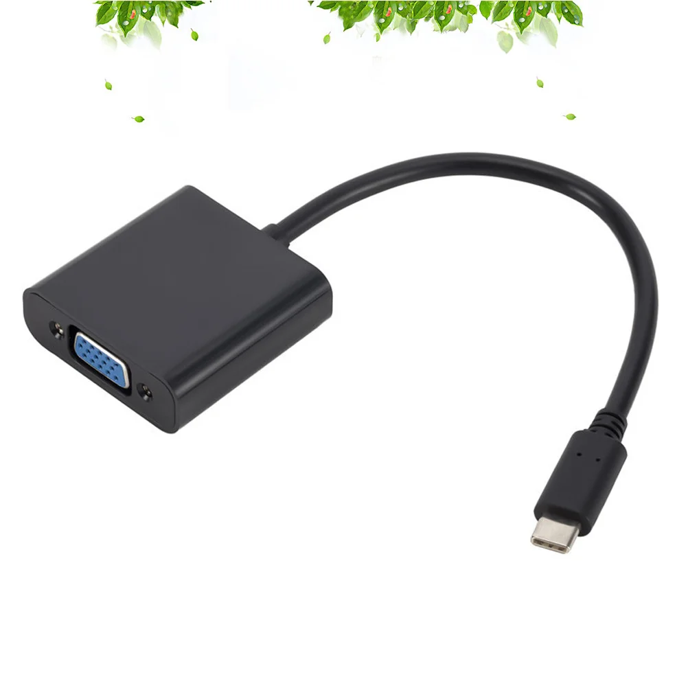 USB-C-zu-VGA-Adapterkabel, schwarzer Typ-C 3.1-Konverter für HDTV-Monitorprojektor, vollständiges 1080p-Video-Typ-C-zu-VGA-Konverterkabel