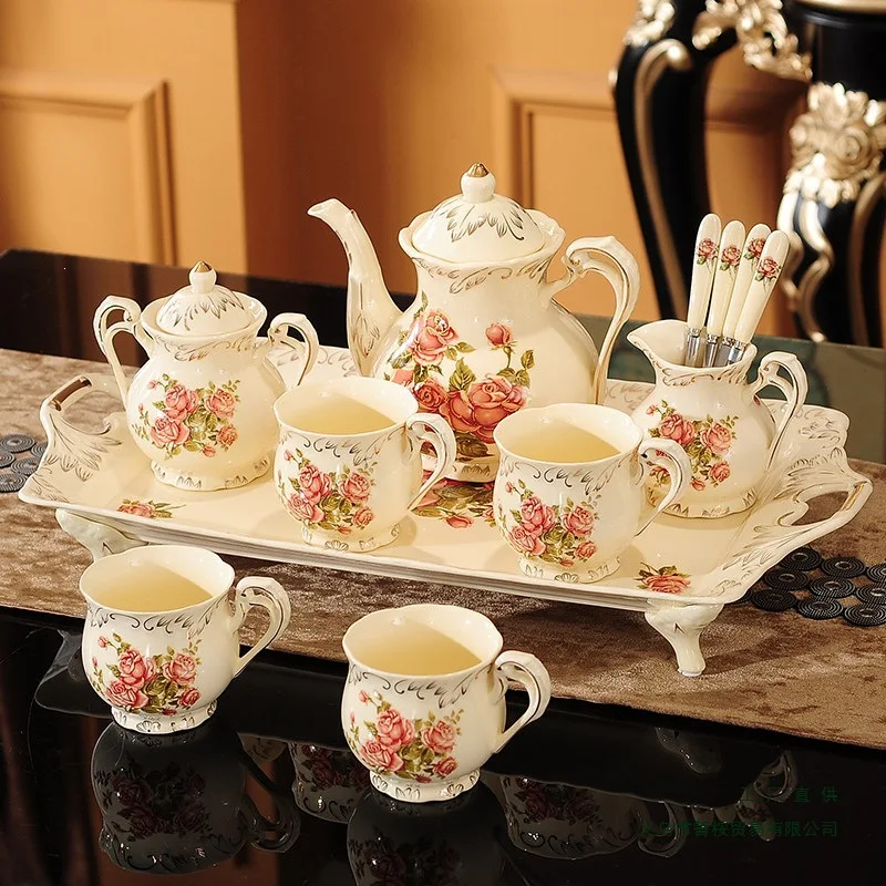 Factory Direct 2026 Top Rated European Tea Set with Tray English Afternoon Tea Cup Household Ceramics