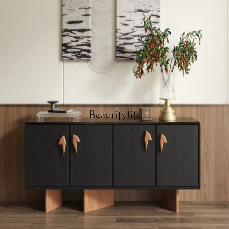 Nordic solid wood dining side cabinet rock slab villa large flat layer color matching paint creative retro side cabinet