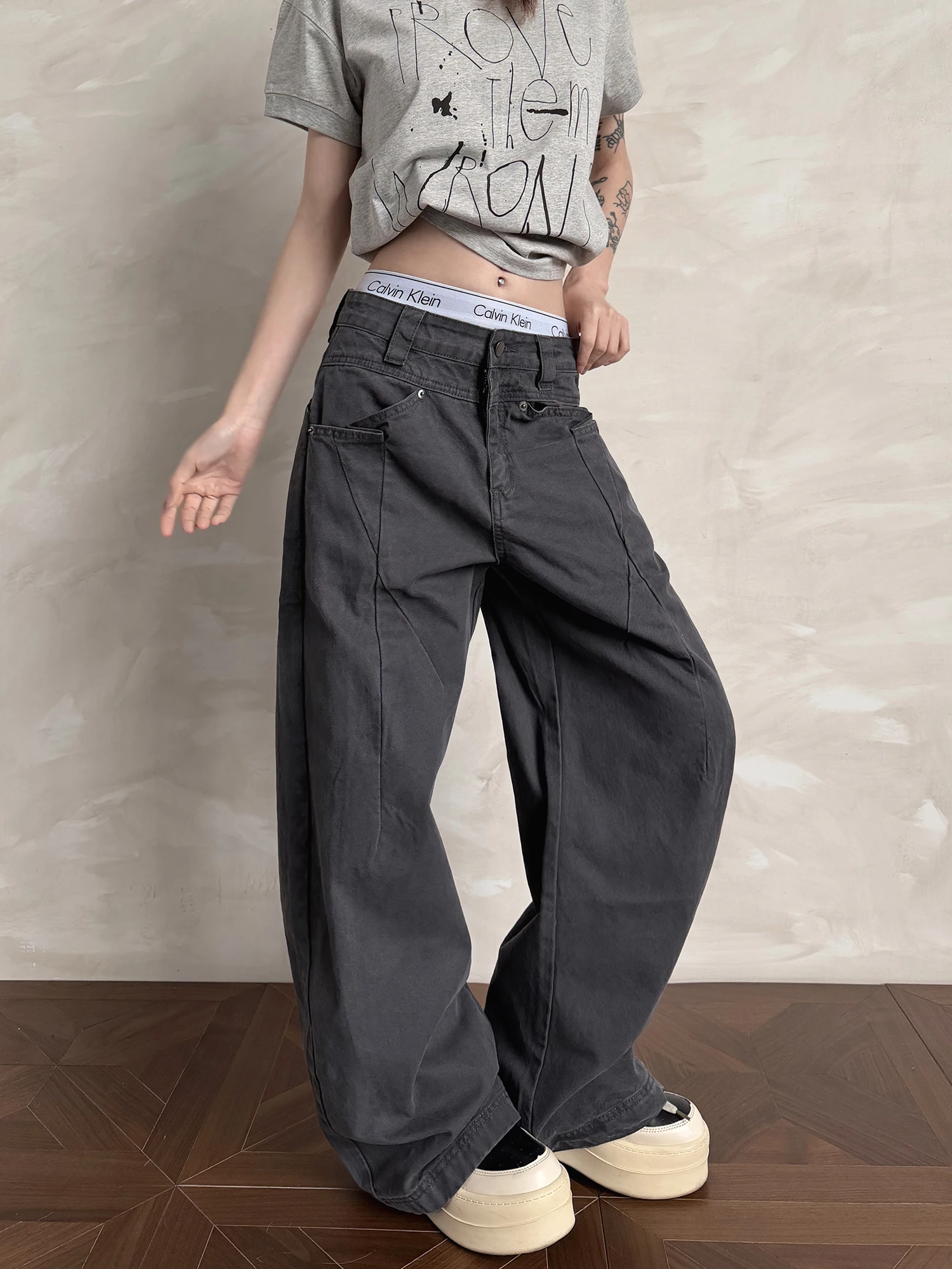 

Мужские джинсы Damon Island в американском ретро-стиле, с эффектом потертости, плиссированные, с высокой посадкой, прямые, свободного кроя, универсальные, удобные