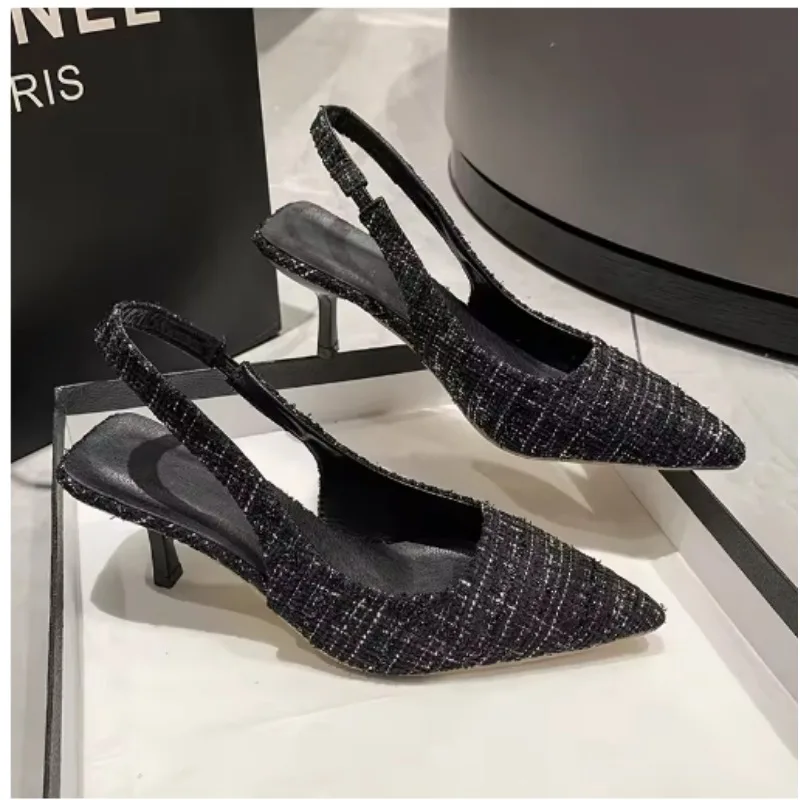 Brand Designer Slingbacks High Heels Pumps Women Pointed Blue Pointed Toe Party Shoes Summer Thin Heeled Sandals High Heel Shoes