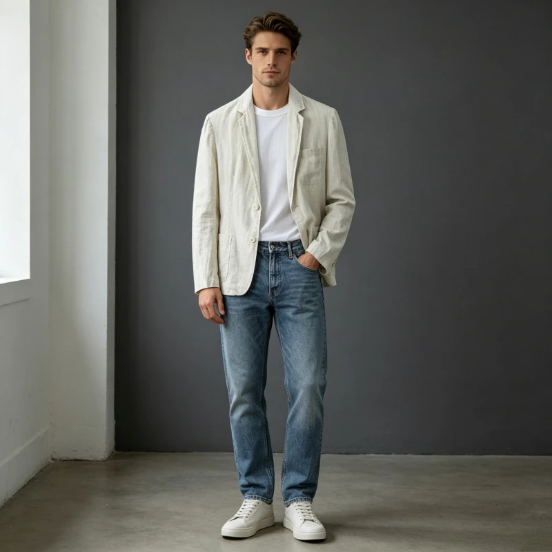 

Men Blazer Solid Coat Single Breasted Full Sleeve Lapel Thin Evening Work Casual Slim Fit Jacket Business Blazers 2026 Summer