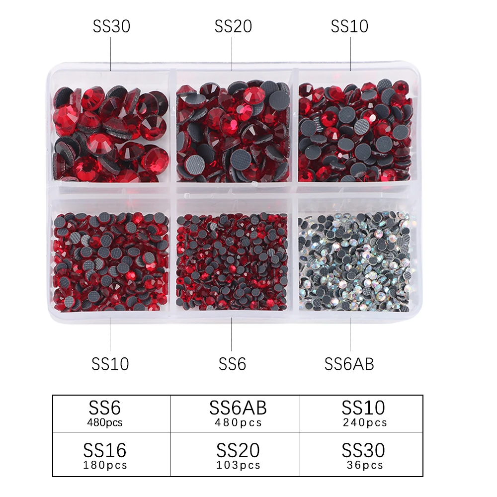 New Box Set 45 Colors DMC Hot fix rhinestones Mix 6 Sizes Glass Crystal Iron on Rhinestone for Garment Clothing accessories