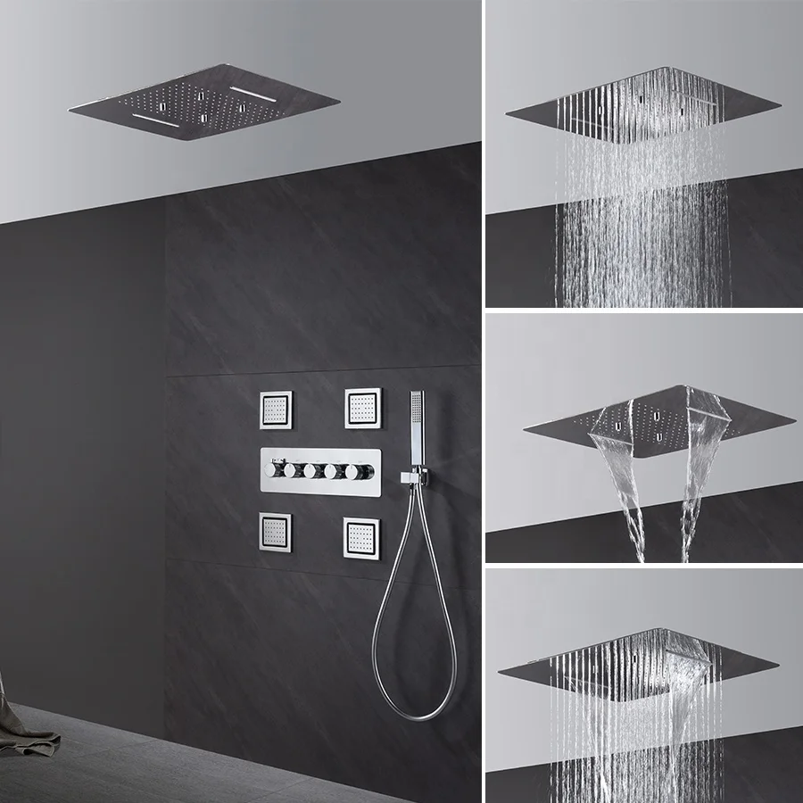 Soft Rain Brass Constant Temperature Chrome Plated One-piece Kit Massage Nozzle Handheld Sprayer Waterfall Shower
