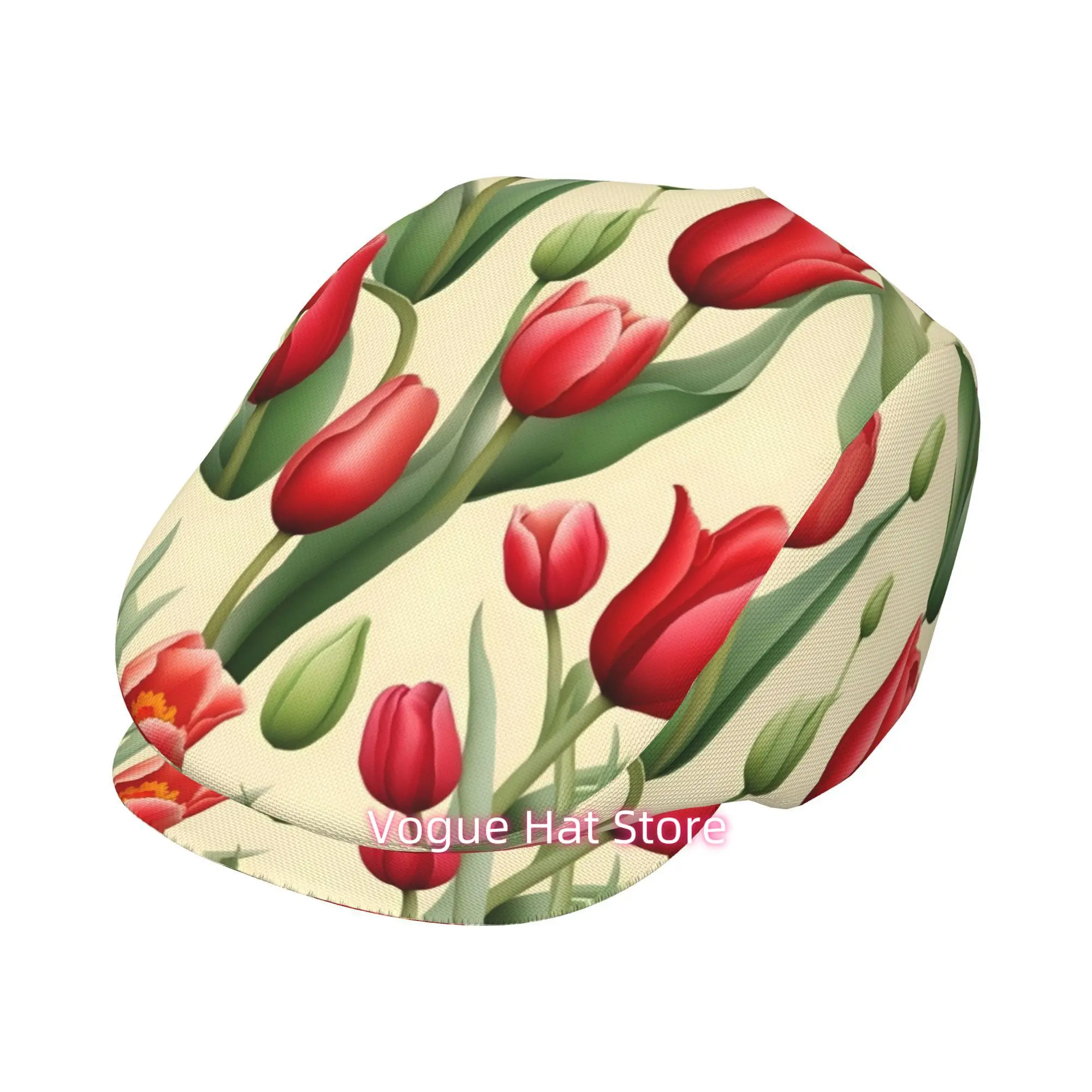 1pc Tulip flower language All-over printed beret,  newsboy cap, unisex, a must-have fashion accessory for outdoor leisure activi