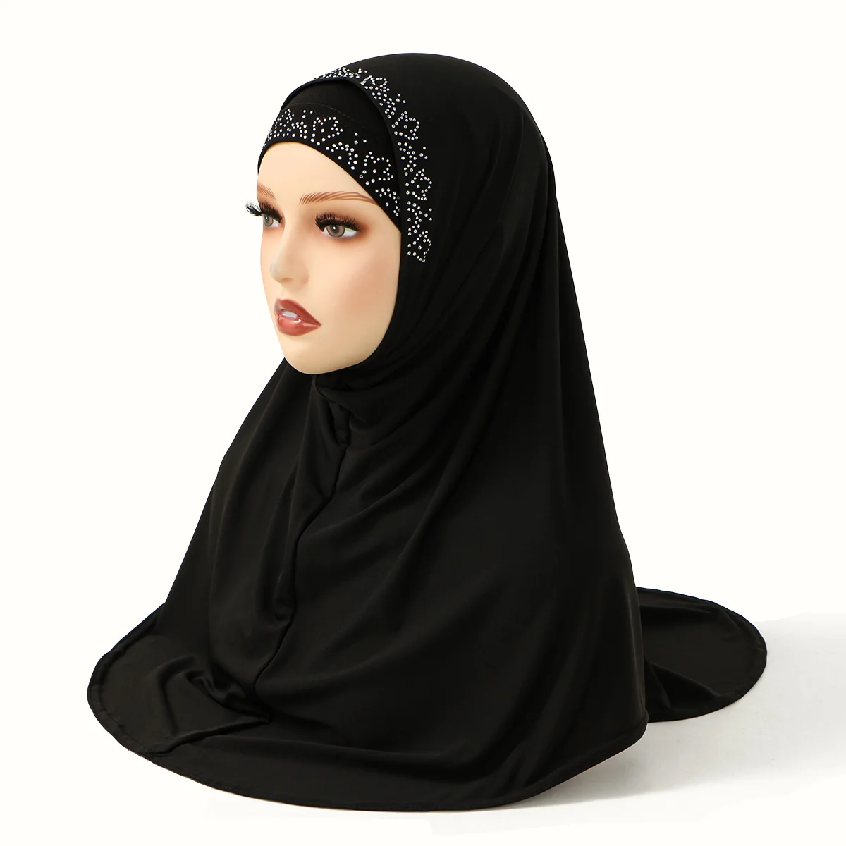 2pcs/set Muslim Instant Hijab with Open Caps Women Rhinestone Jersey Hijab Head Cover Neck Islam Solid Undercap Turban Tube Caps image 6