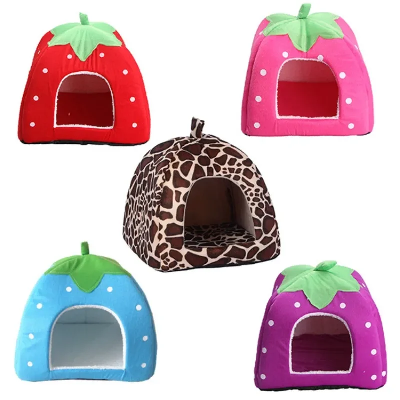 

Cute Strawberry Pet Dog Cat House Foldable Warm Soft Winter Dog Bed Sofa Cave Puppy Dog House Kennel Nest For Small Dogs Cats