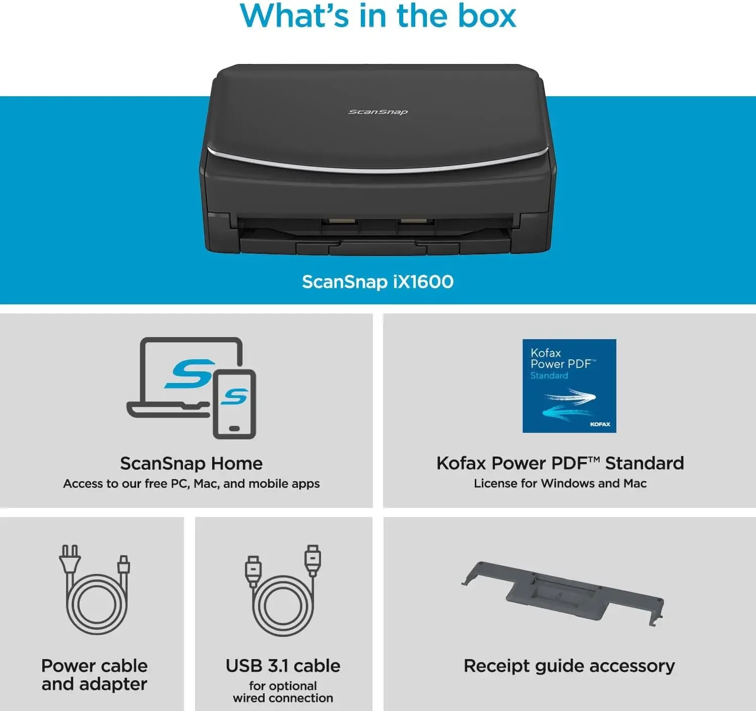 ScanSnap IX1600 High-Speed Wireless/USB Flatbed Scanner Cloud-Enabled Document Photo & Receipt Scanner for Mac or PC Black