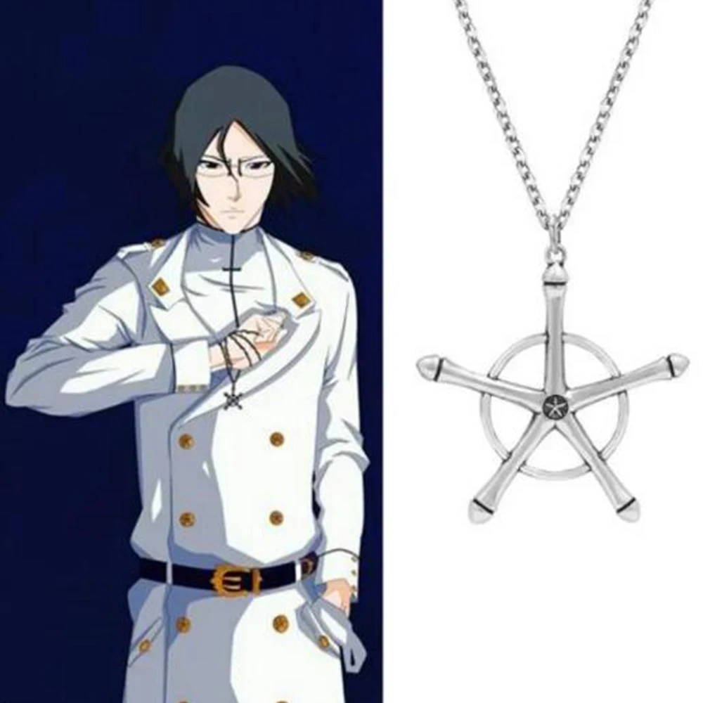 Anime Bleach Quincy Ishida Uryuu Necklace Cosplay Alloy Choker Chain Ginrei Gojiaku Amulet Pendant Necklace Jewelry Accessories