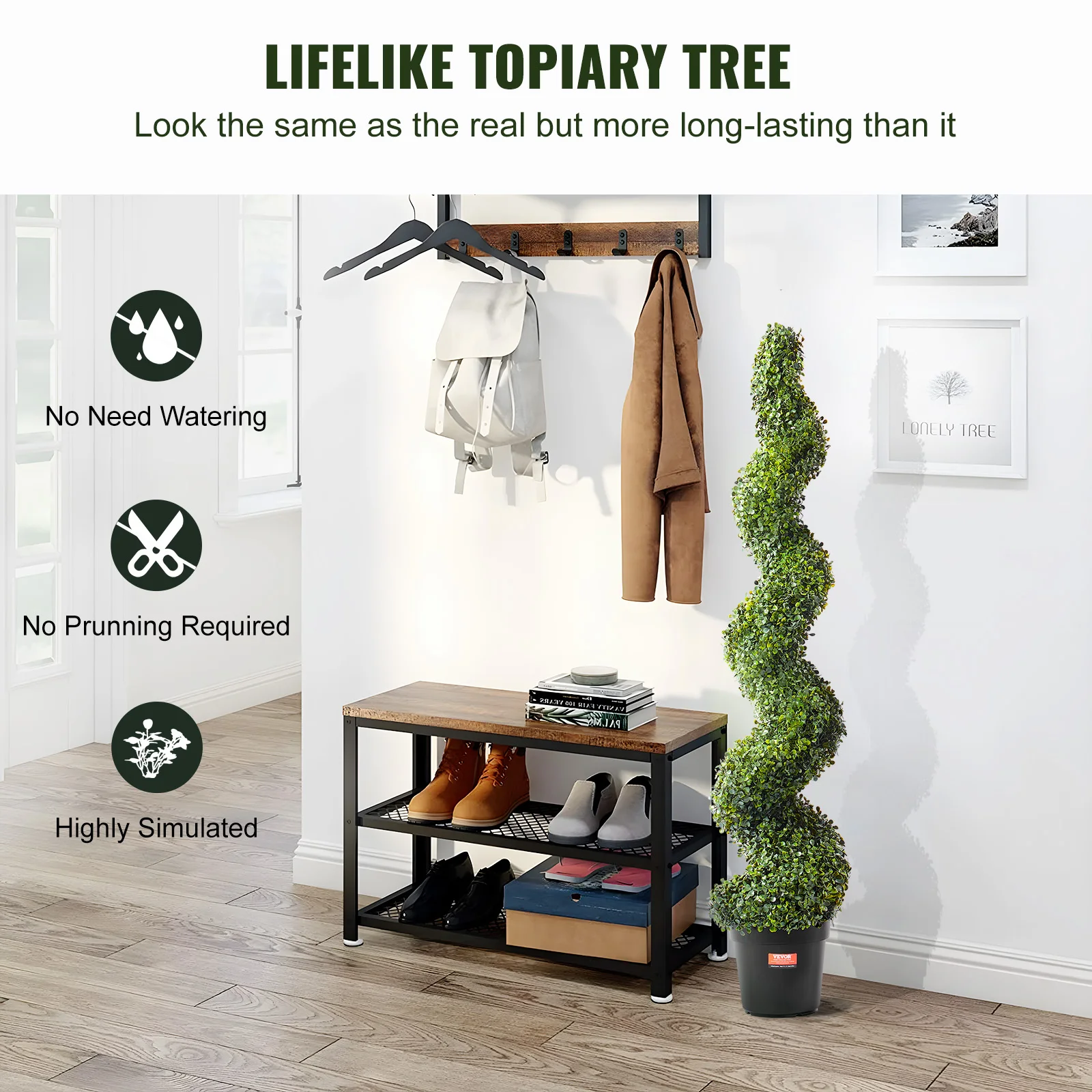 VEVOR Artificial Topiary Tree(2 pcs) Spiral Faux Trees Plant w/Extra Leaves&Pot&Small Decoration for Home Decor Indoor/Outdoor