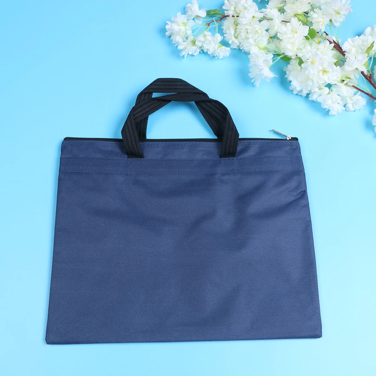 

Navy File Bag Waterproof A4 Document Bag Portfolio Organizer Travel Business Trip Zipper Briefcase Business File Holder