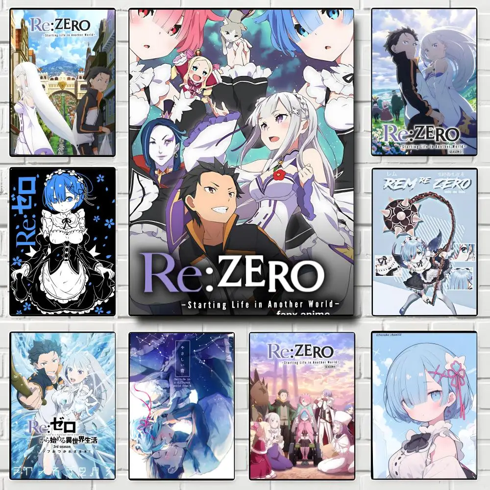 Anime Re:Zero − Starting Life  Poster Self-adhesive Art Waterproof Paper Sticker Coffee House Bar Room Wall Decor