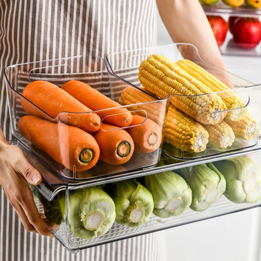

2pcs Refrigerator Crisper Storage Box Fridge Fruit Vegetable Fresh Keeping Large Capacity Pp Transparent Food Sealing