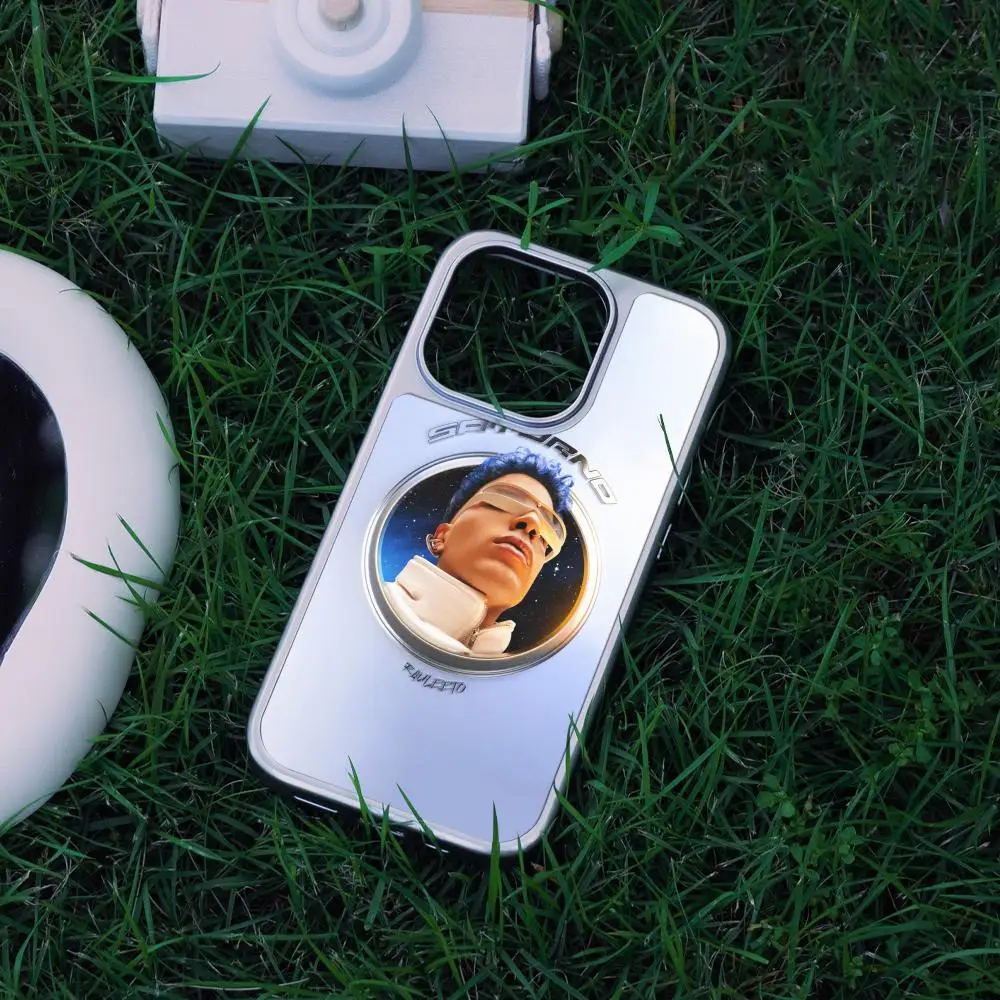 Custodia per telefono per iPhone 16 15 14 13 12 11 Pro Max Plus HD struttura in metallo guscio rigido in fibra di carbonio Rauw Alejandro Saturno